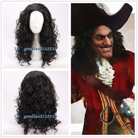 Pirate Wig Captain Hook Long Black Curly Fancy Dress Outfit Accessory