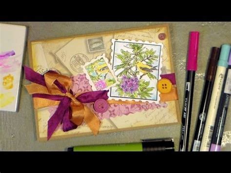 watercolor markers 2 ways Washington state bird flower card - YouTube