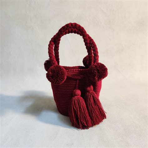 Wayuu Pom Pom Small Bag Crimson Caufie Di