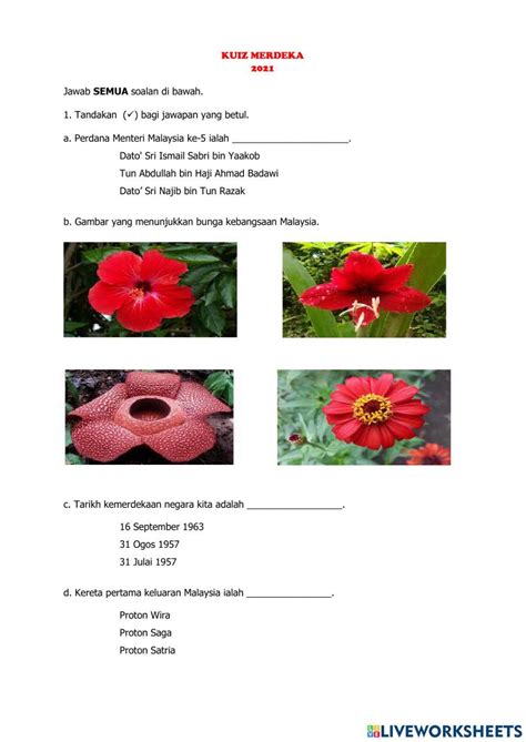 Kuiz Merdeka Interactive Exercise Live Worksheets