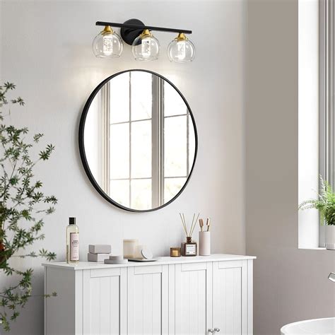 KAISITE Bathroom Light Fixtures 3 Light Black And Gold Vanity Light