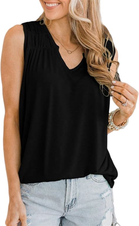 EVALESS Womens Tank Tops V Neck Casual Summer Flowy Smocked Sleeveless