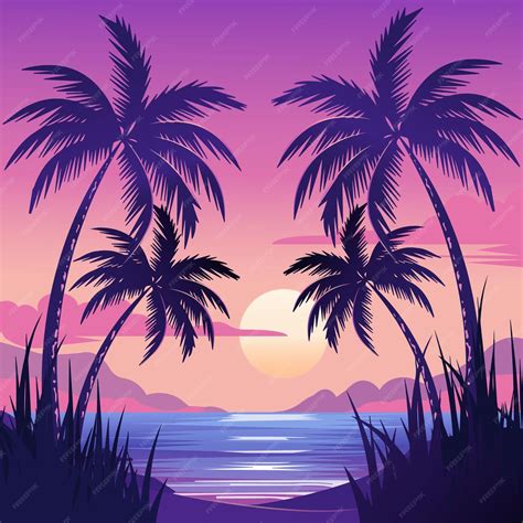 Premium Vector Banner With Romantic Summer Seascape Tropical Palm