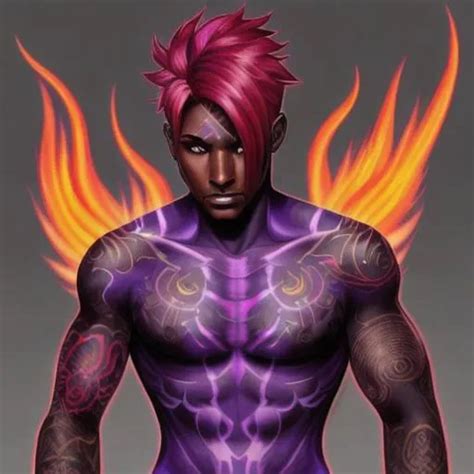 Male Fire Genasi With Dark Skin Long Purple To Red