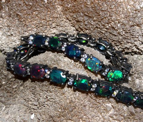 Black Opal Bracelet Silver Opal Bracelet Handmade Etsy