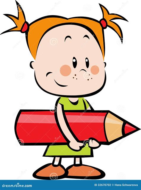 Illustration Of Child With Pencil - Little Girl Ho Stock Photography ...