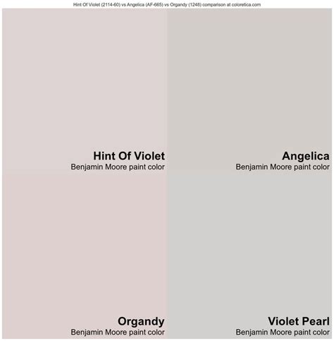 Benjamin Moore Hint Of Violet Vs Angelica Vs Organdy Vs Violet Pearl