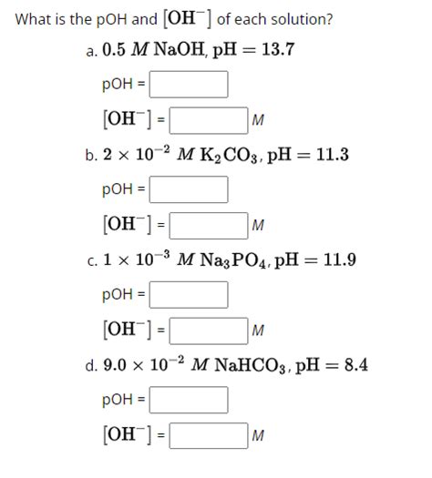 Solved What Is The POH And OH Of Each Solution A Chegg