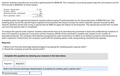 Solved Imperial Jewelers Manufactures And Sells A Gold Chegg