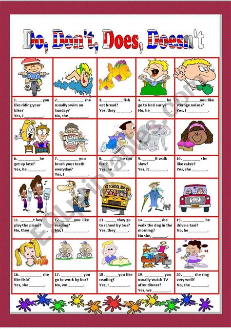 Simple Present Do Don´t Does Doesn´t Esl Worksheet By Miss O