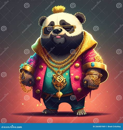 Funny Cartoon Panda Animal Blinged Up With Gold Jewelry Bling Stock