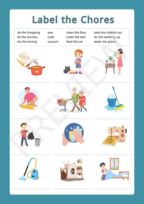 Learn English Label The Chores Worksheet Beginner To Intermediate