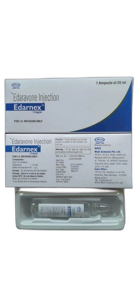 Edravone Infusion Edaravone Injection 30 Mg Pack Of 1 Ampule 30Mg 20ml