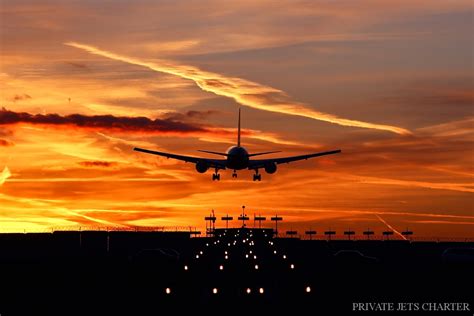 Landing At Sunset Private Jets Charter