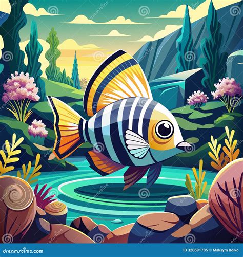 Banded Butterflyfish Fish Sublime Cries Lake Vector Stock Vector