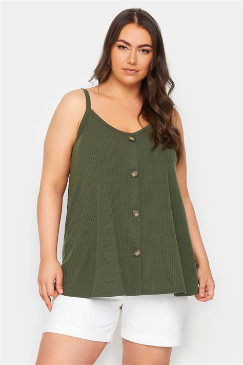 Yours Curve Women S Plus Size Ribbed Button Front Cami Top EBay