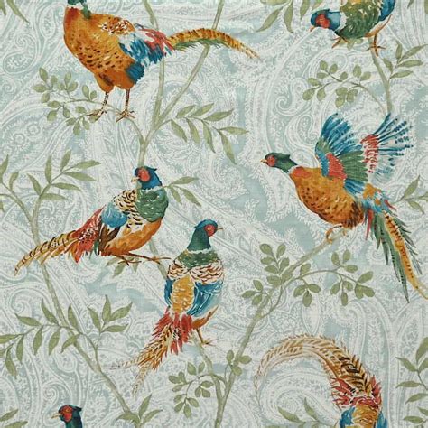 Magnolia Fabrics Pheasant Sky Watercolor Bird And Paisley 1502