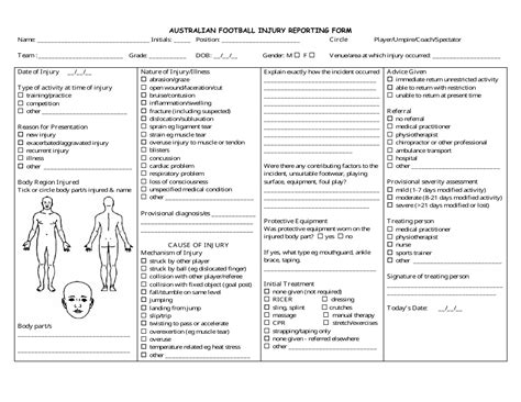 Australia Football Injury Reporting Form Fill Out Sign Online And Download Pdf Templateroller