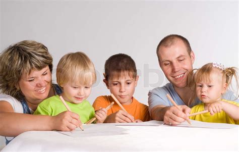 Lykkelig Familie Tegning Stock Foto Colourbox