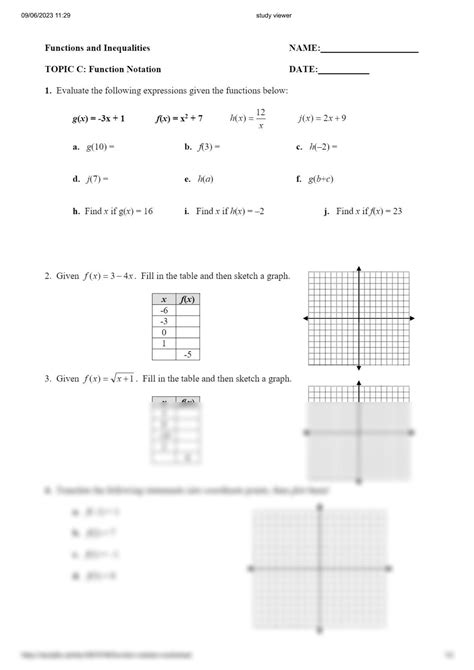 SOLUTION Function Notation Worksheet Studypool Worksheets Library