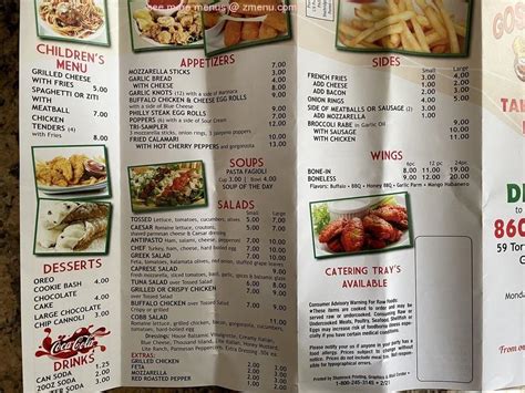 Menu at Goshen Pizza pizzeria, Goshen