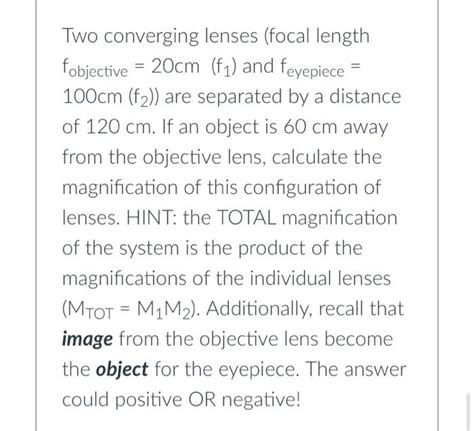 Solved Two Converging Lenses Focal Length Fobjective 20