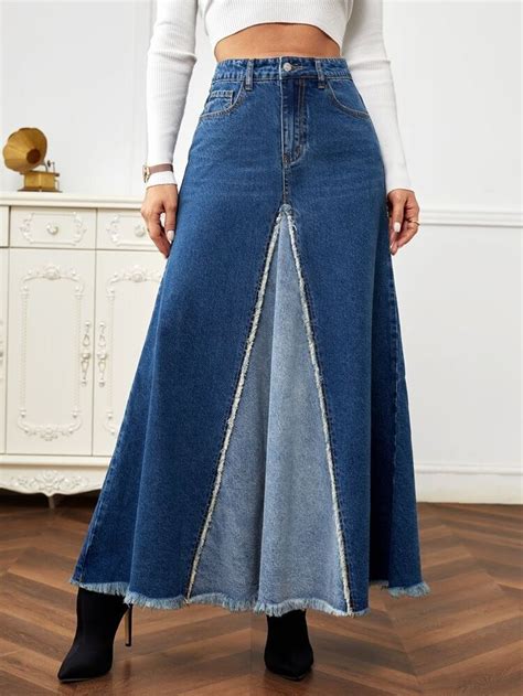 High Waist Raw Hem Denim Skirt Como Fazer Saia Saias Fashion Saias