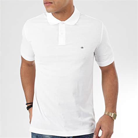 Calvin Klein Polo Slim Manches Courtes Logo Refined Pique 2964 Blanc