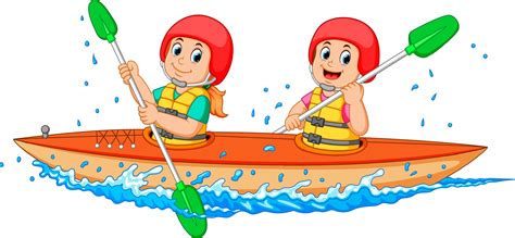 Boy And Girl Paddling With Canoe Vector Art At Vecteezy