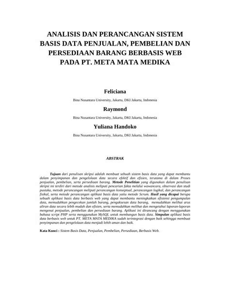 Pdf Analisis Dan Perancangan Sistem Library Binus Ac Id Ecolls