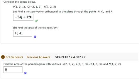 SOLVED Consider The Points Below P 1 0 1 Q 2 1 3 R 7 2 5