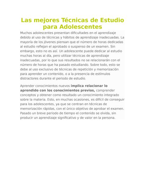 Las Mejores T Cnicas De Estudio Para Adolescentes Las Mejores