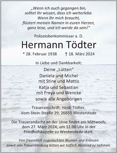 Traueranzeigen von Hermann Tödter nordwest trauer de