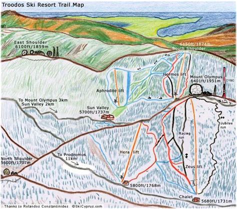 Mt Olympus Piste Map / Trail Map