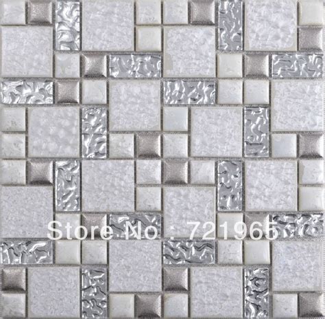 Silver White Glass Mosaic Tile Backsplash Resin Mosaic Tiles Rnmt023