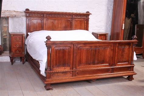 Very Rare Super King Size 6 French Antique Carved Walnut Bed Walnut