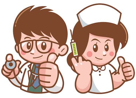 Ilustración de dibujos animados médico y enfermera Vector Premium