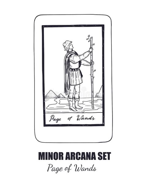 Tarot Set Vector Hand Drawn Minor Arcana Page Of Wands Stock Vector