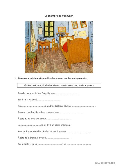 La chambre de Van Gogh Français FLE fiches pedagogiques pdf doc