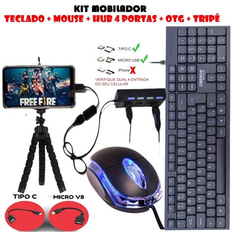 Mobilador Kit Celular Gamer Completo Teclado Mouse Hub Portas Otg