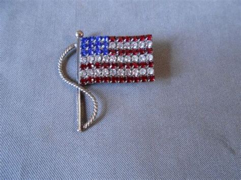 Vintage Patriotic Rhinestone American Flag Brooch Pin A4 Ebay