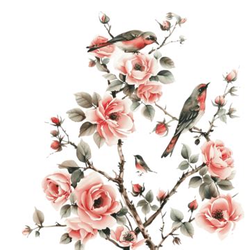 Artistic Painting With Pink Roses And Birds Painting Pink Rose Bird