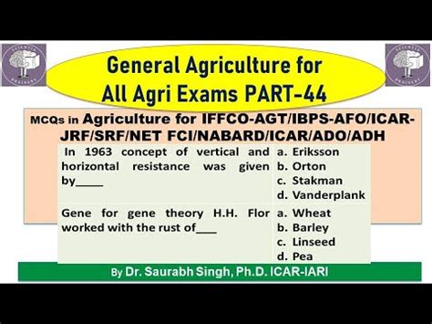 General Agriculture MCQs Part 44 For IFFCO AGT ICAR JRF SRF NET