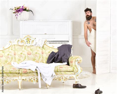 Man Lover In White Interior Caught Naked Man With Beard And Mustache