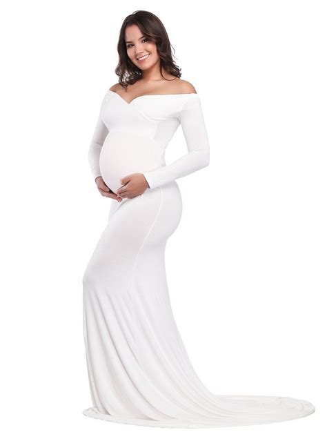 Justvh Maternity Elegant Fitted Maternity Gown Long Sleeve Cross Front