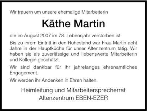 Traueranzeigen Von Kaethe Martin Trauer Hna De