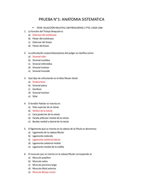 Examen 2016 Preguntas Y Respuestas PRUEBA N1 ANATOMIA SISTEMATICA