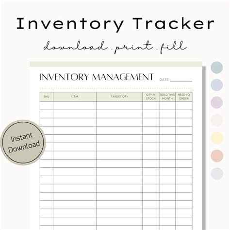 Printable Inventory Management Form Inventory Tracker Sheet Etsy