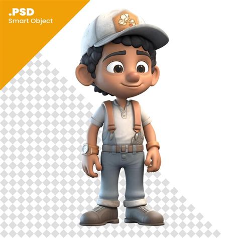 Renderização 3d de um menino boné e macacão modelo psd PSD Premium