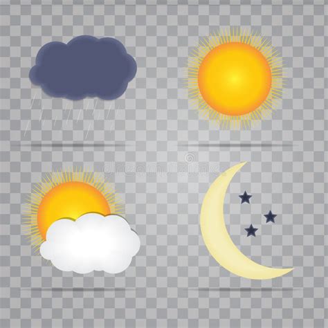 Weerpictogrammen Met Zon Wolken Regen En Maan Vectorillustratie